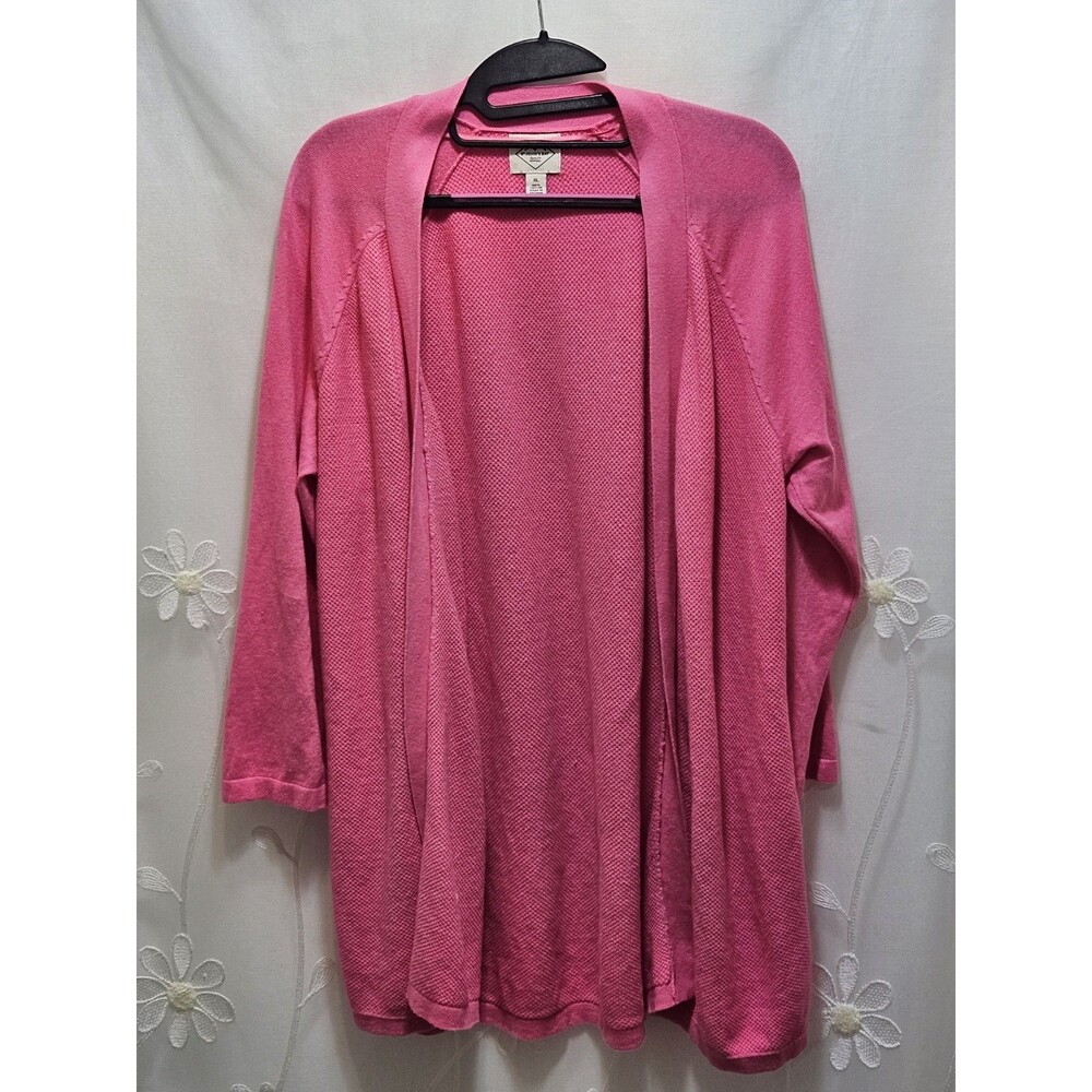 St. John's Bay Womens XL Pink Cardigan Waffle Knit Lightweight Cozy 3/4 Sleeves